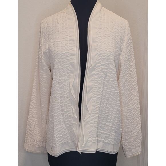 Eileen Fisher 100% Silk Quilted Open Front Jacket – Ivory – Medium – GUC - Picture 2 of 11